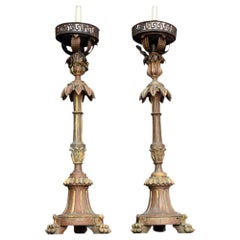 Elegant Pair of 19th Century Limewood Candle Sticks