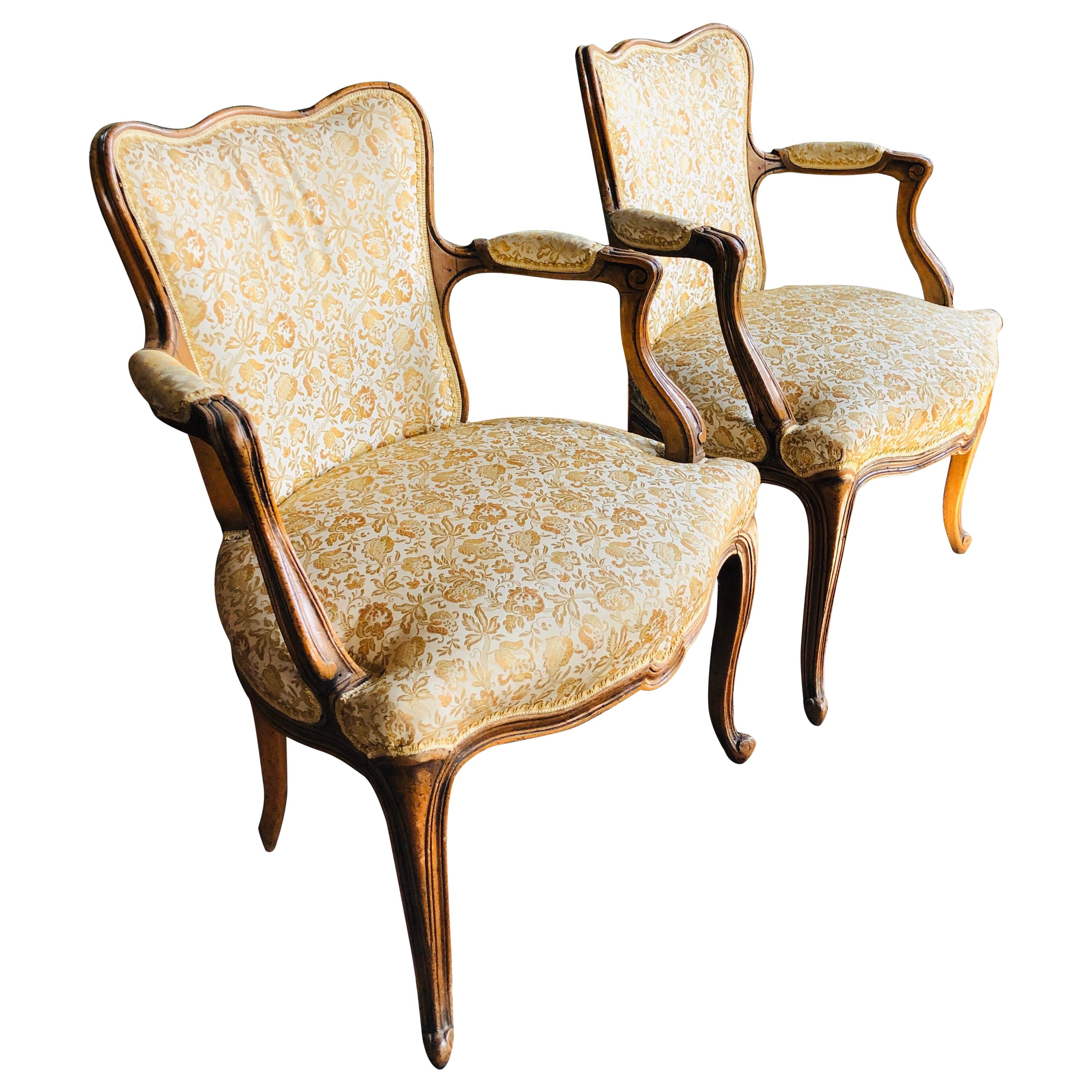 Elegant Pair of Antique French Armchairs in Louis XV Style, circa 1880 For Sale
