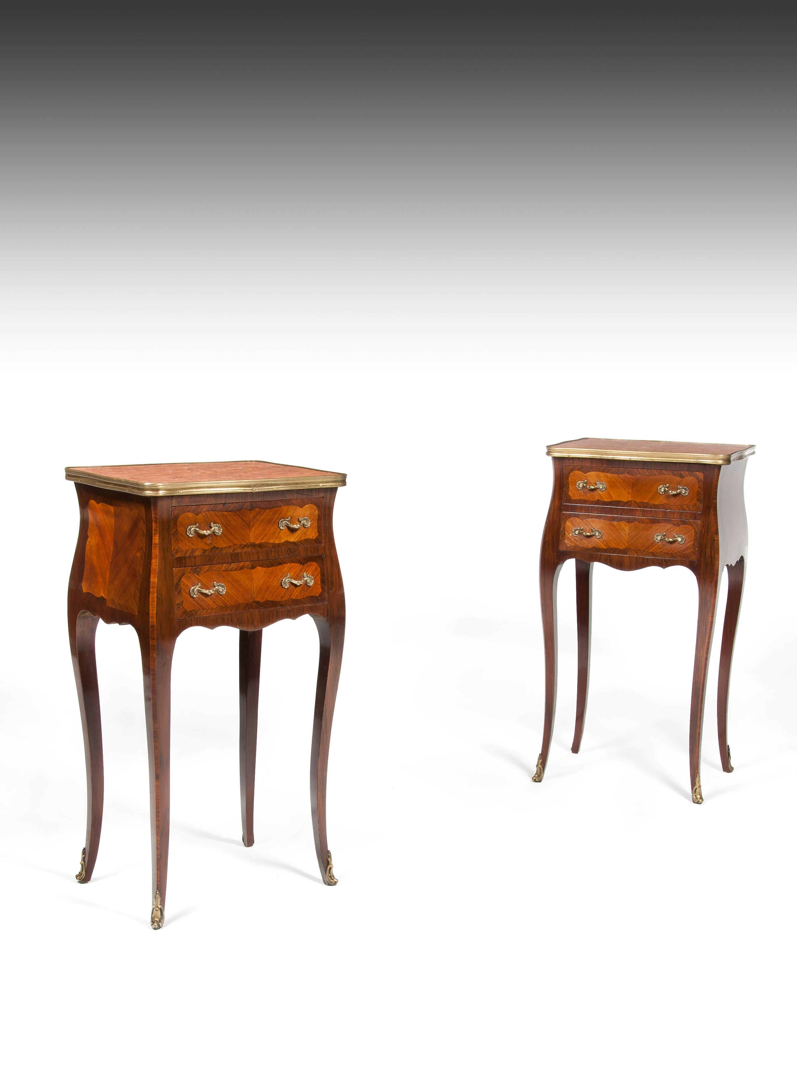 Louis XV Elegant Pair of Antique French Marble-Top Bedside Cabinets