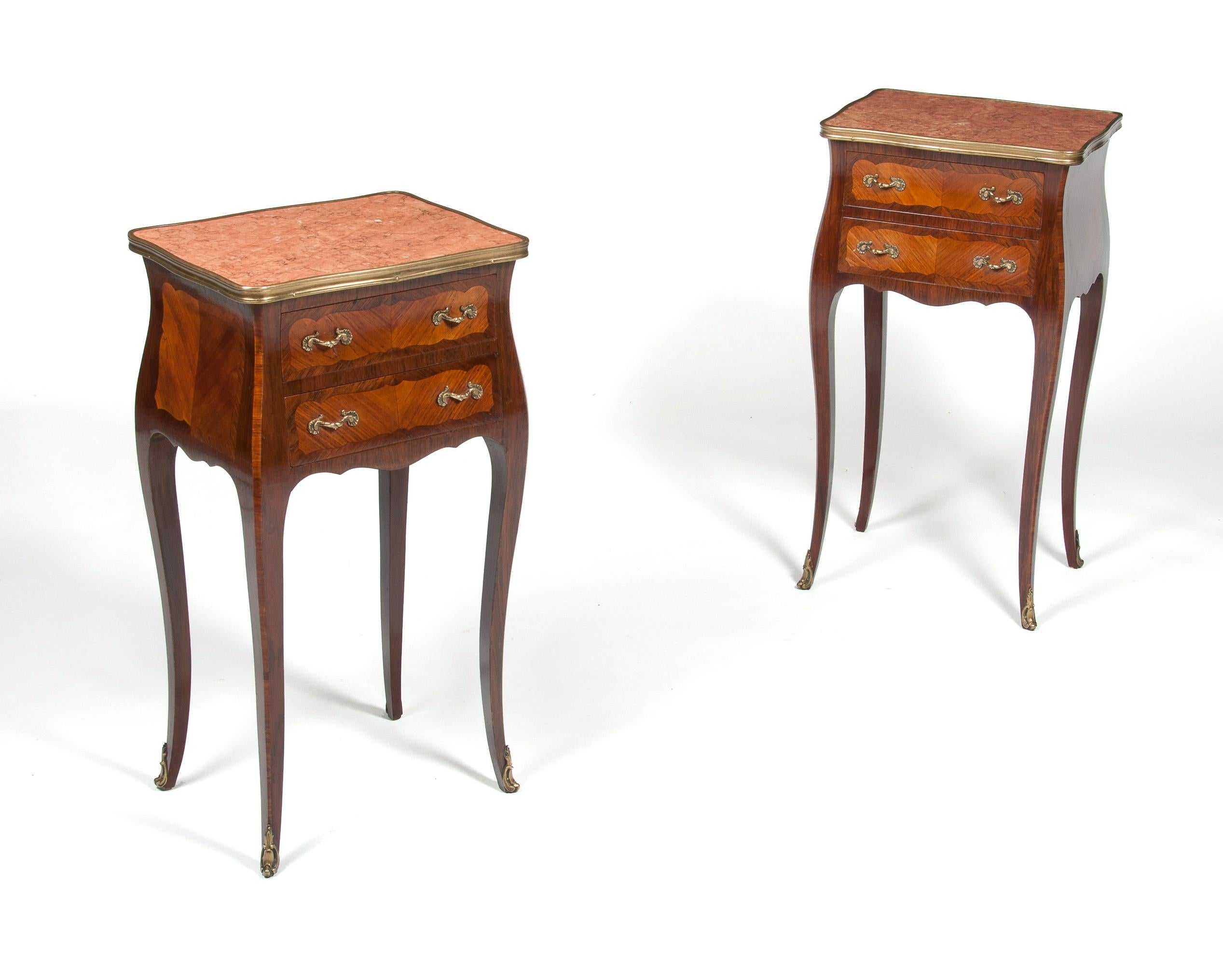 20th Century Elegant Pair of Antique French Marble-Top Bedside Cabinets