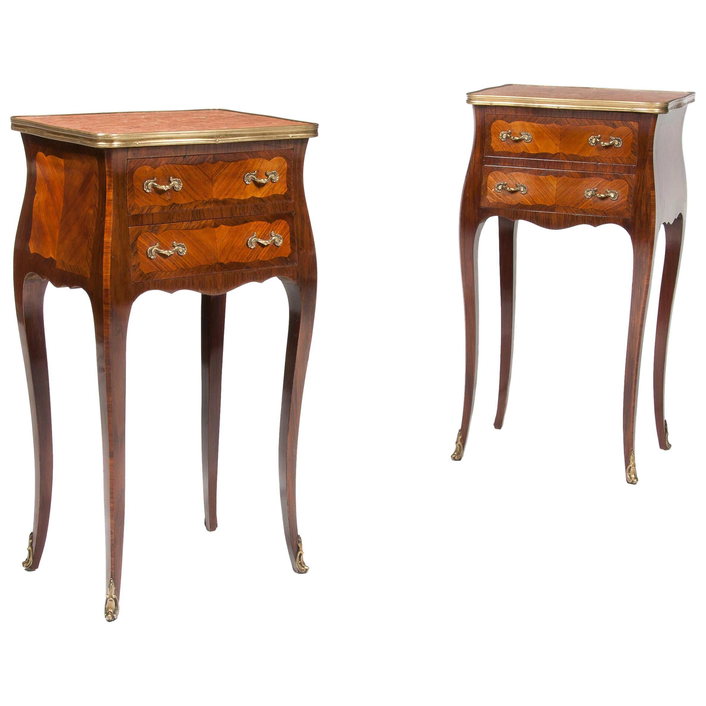 Elegant Pair of Antique French Marble-Top Bedside Cabinets