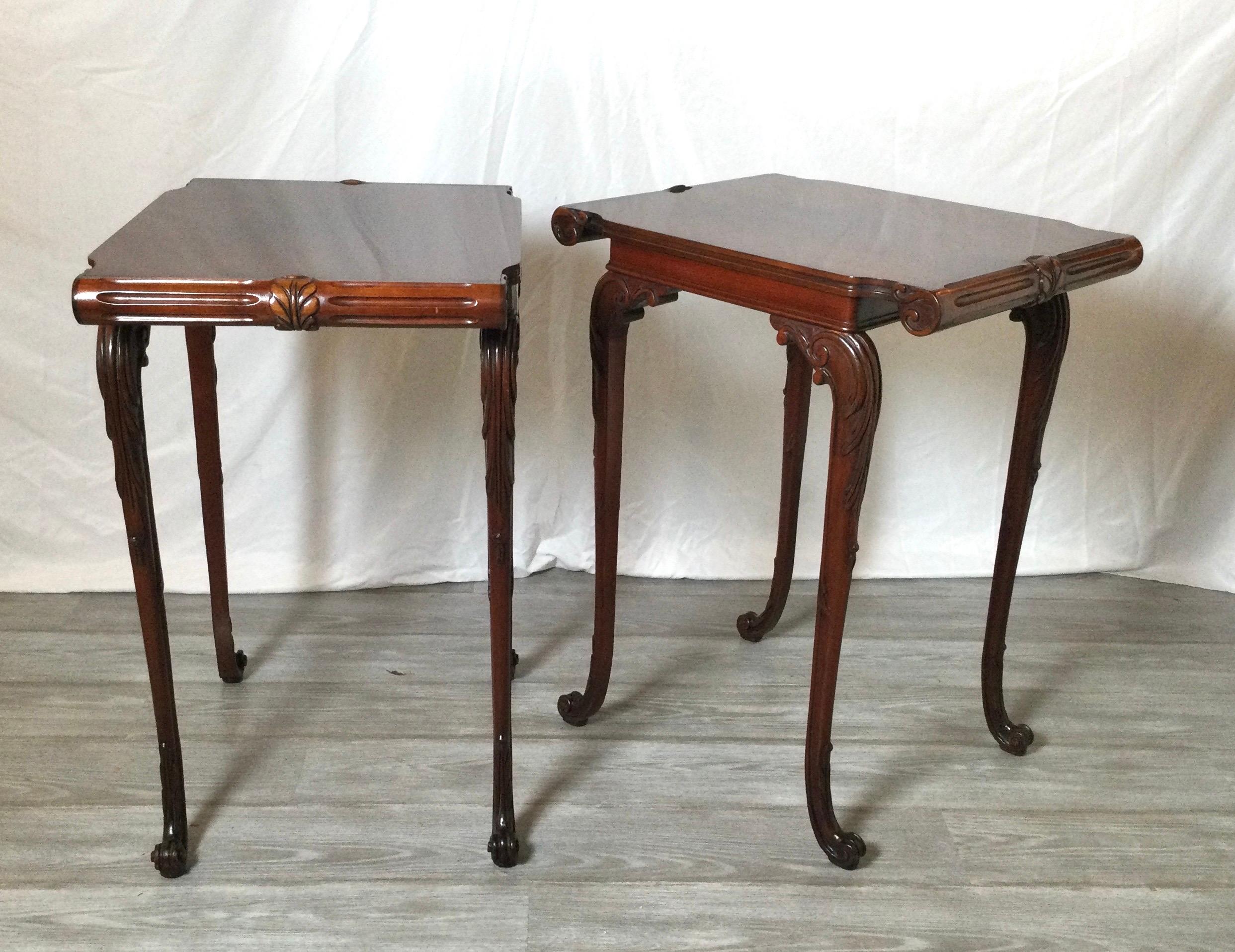 French Elegant Pair of Antique Mahogany Side Tables