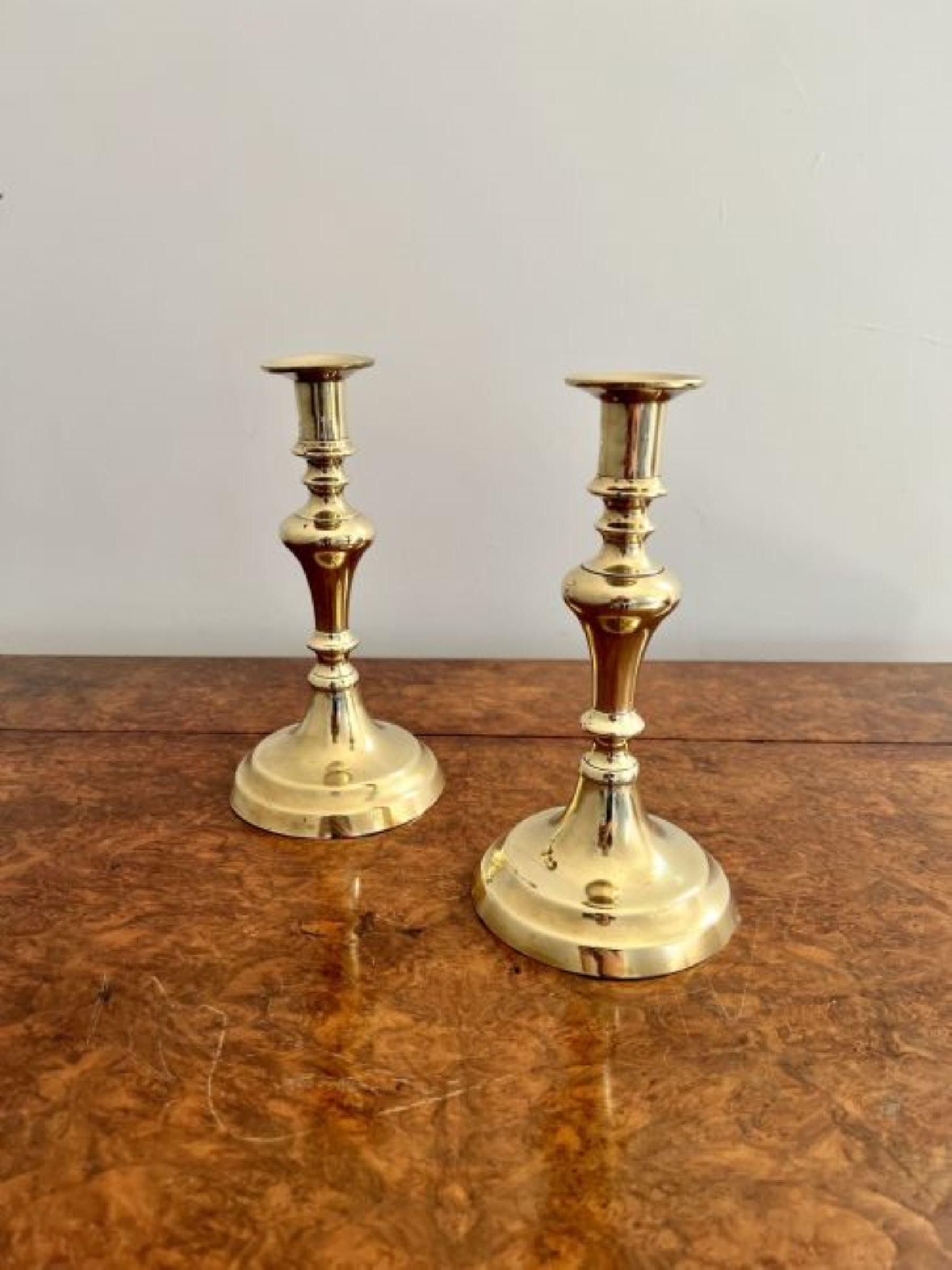 19th Century Elegant pair of antique Victorian brass candlesticks  For Sale