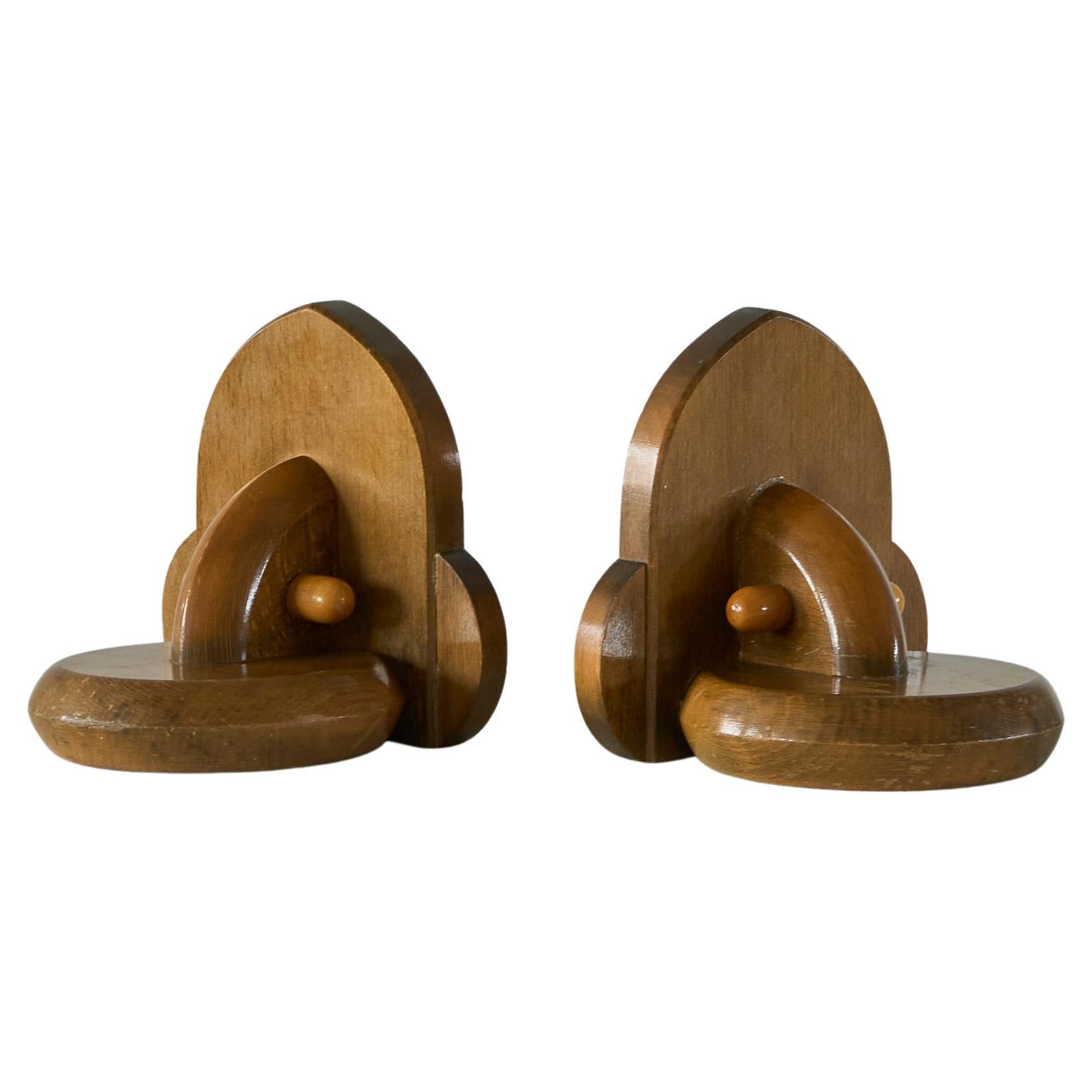 Elegant Pair of Art Deco Bookends in Wood 1930s For Sale