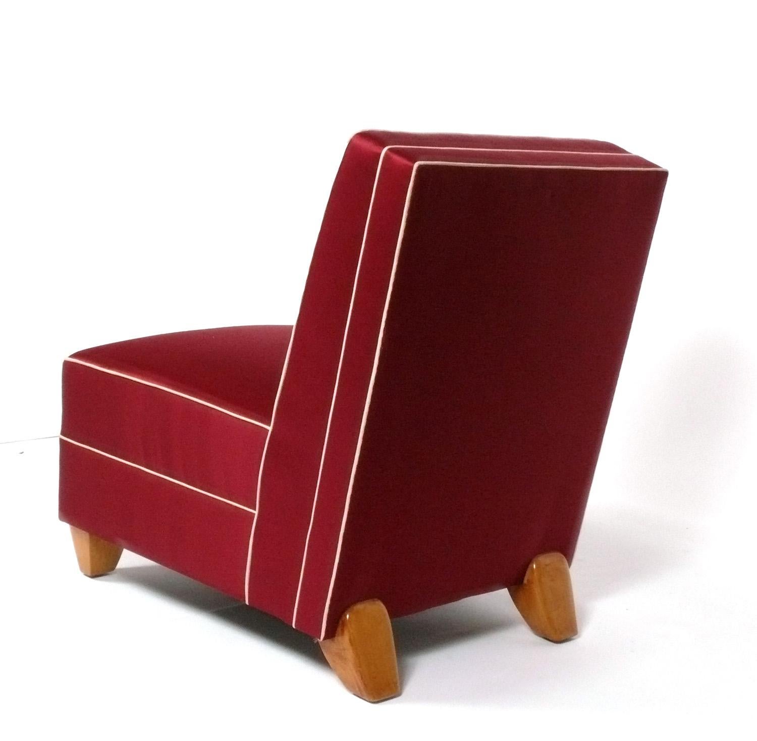 Elegant Pair of Art Deco Style Slipper Chairs Reupholstered In Your Fabric In Good Condition In Atlanta, GA
