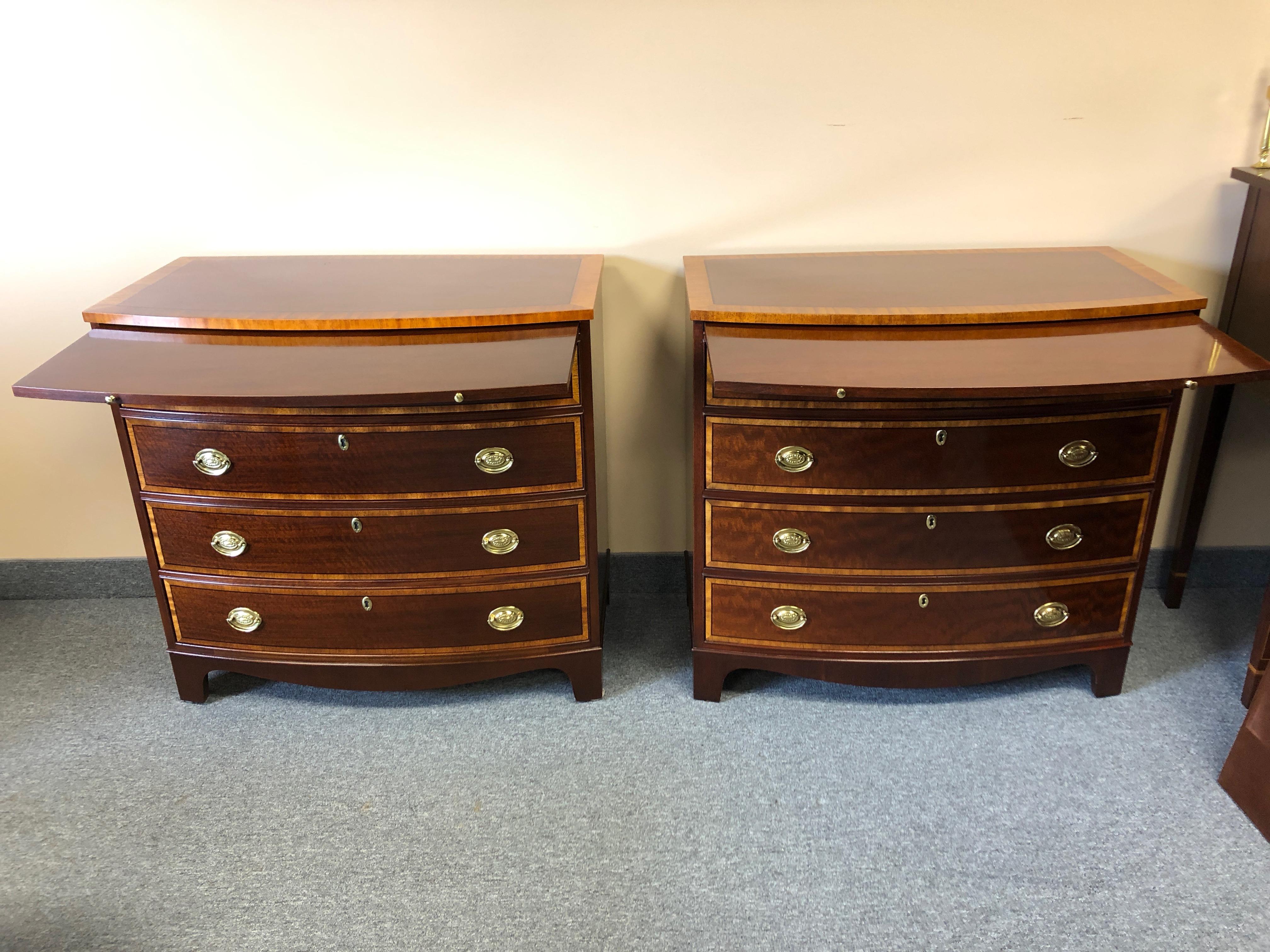 American Elegant Pair of Baker Mahogany and Satinwood Bachelor Chests Nightstands