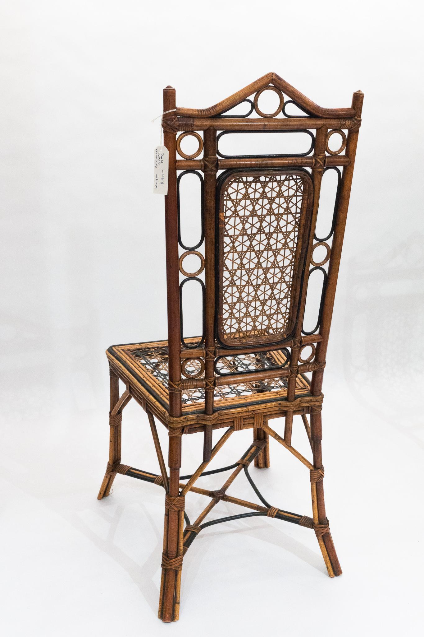 Elegant Pair of Bamboo and Wicker Chairs, Early 20th Century 3