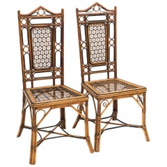 Elegant Pair of Bamboo and Wicker Chairs, Early 20th Century