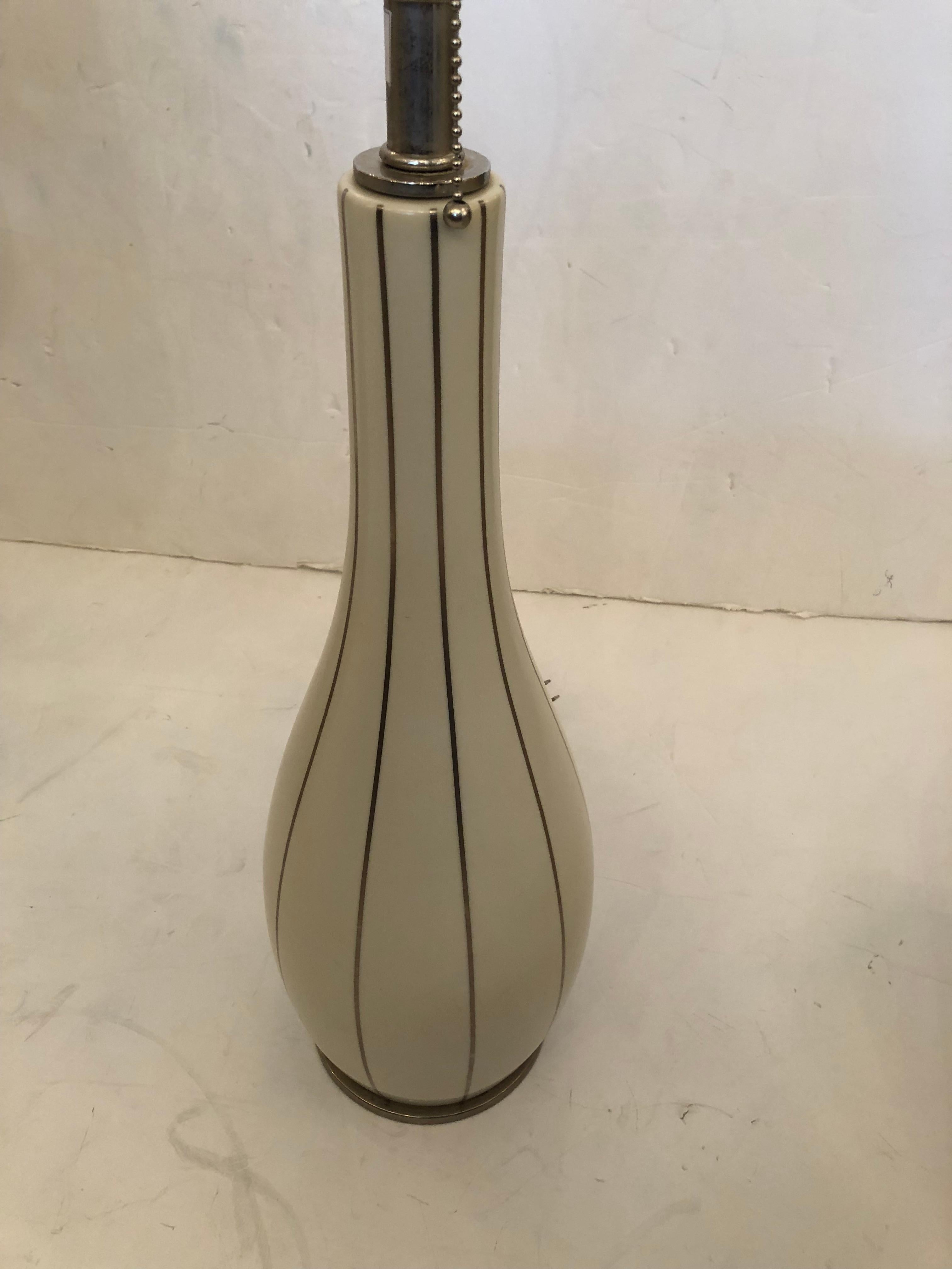 Modern Elegant Pair of Barbara Barry Cream & Silver Table Lamps