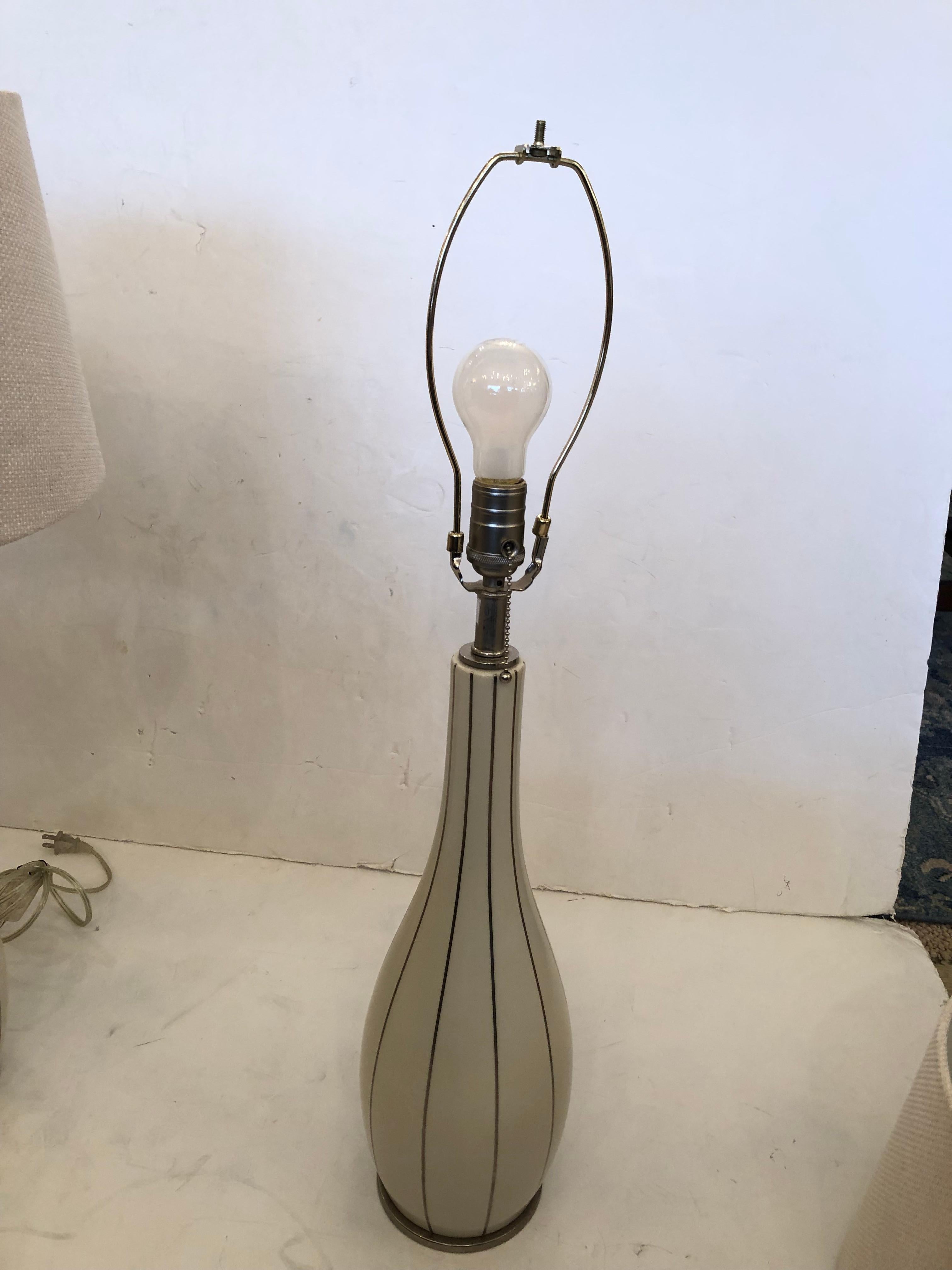 Italian Elegant Pair of Barbara Barry Cream & Silver Table Lamps