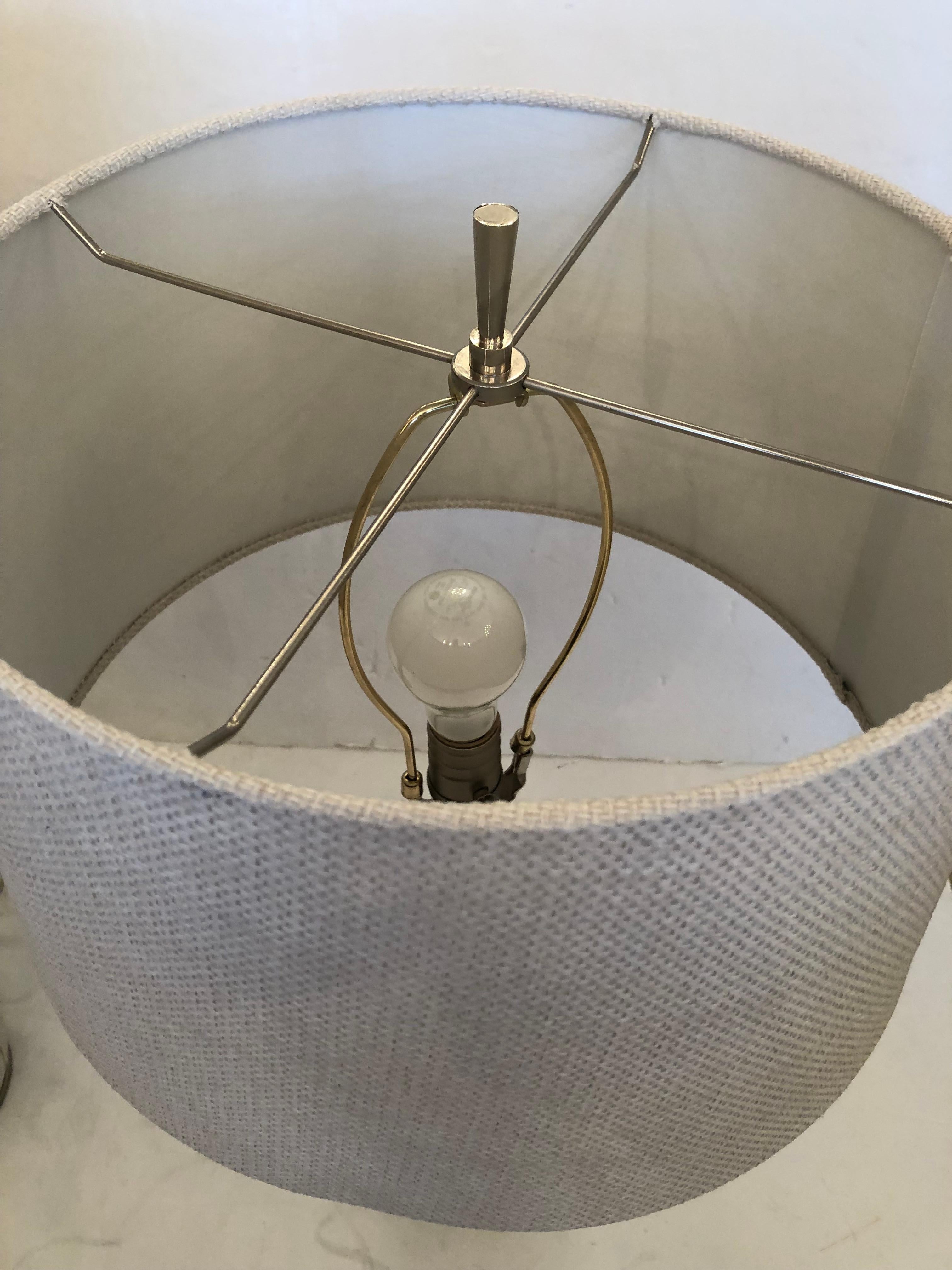 Contemporary Elegant Pair of Barbara Barry Cream & Silver Table Lamps