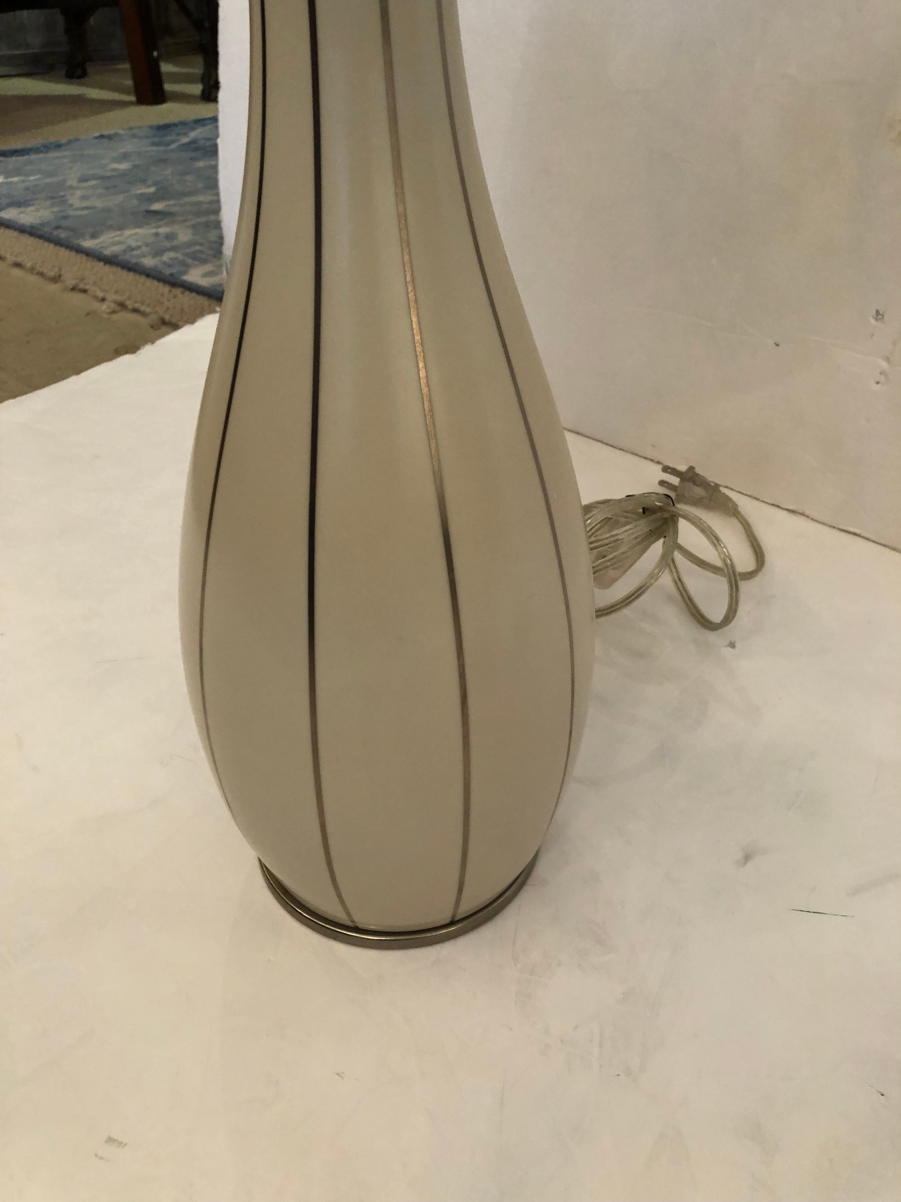 Ceramic Elegant Pair of Barbara Barry Cream & Silver Table Lamps