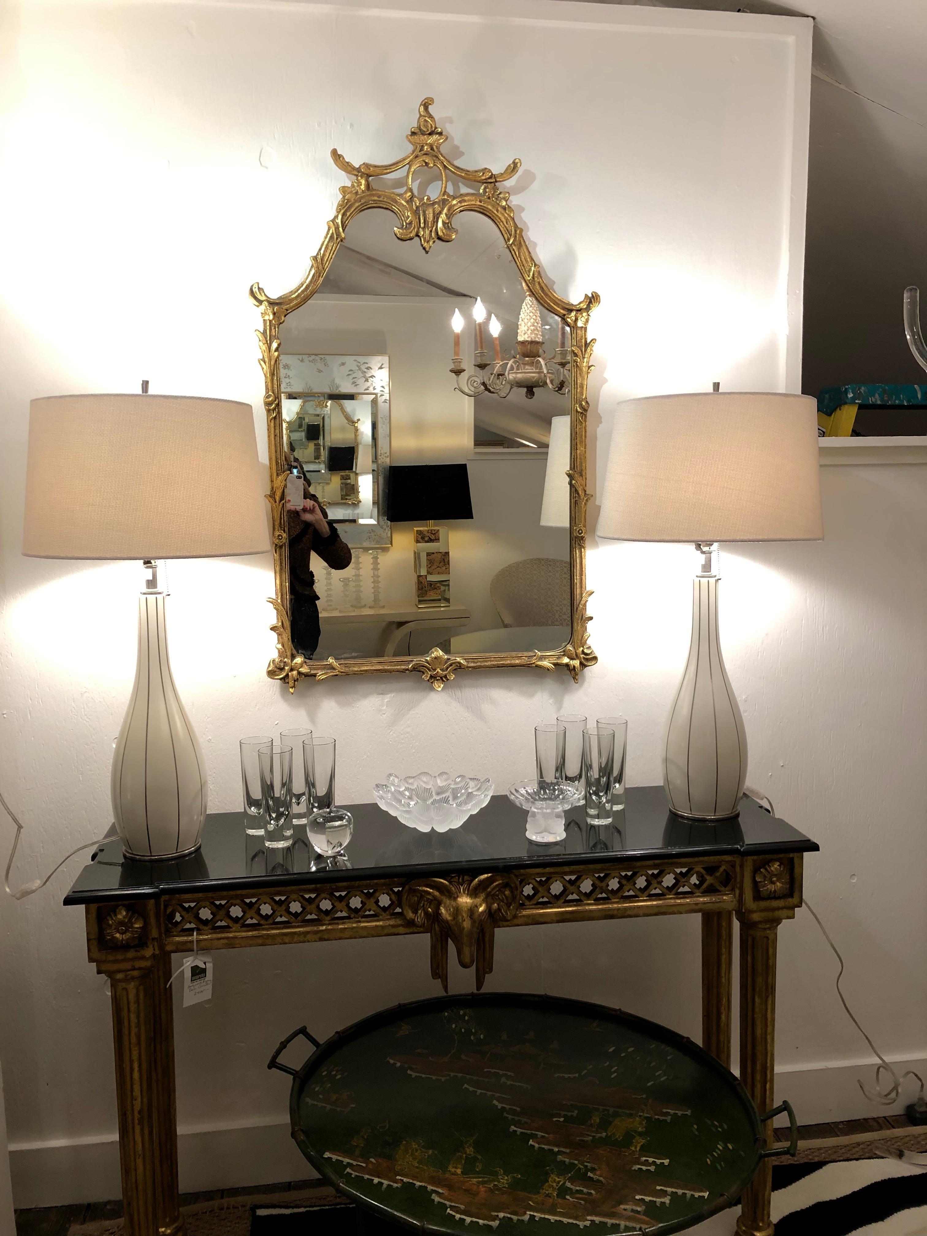 Elegant Pair of Barbara Barry Cream & Silver Table Lamps 1