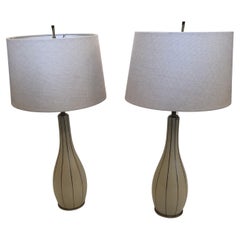 Elegant Pair of Barbara Barry Cream & Silver Table Lamps