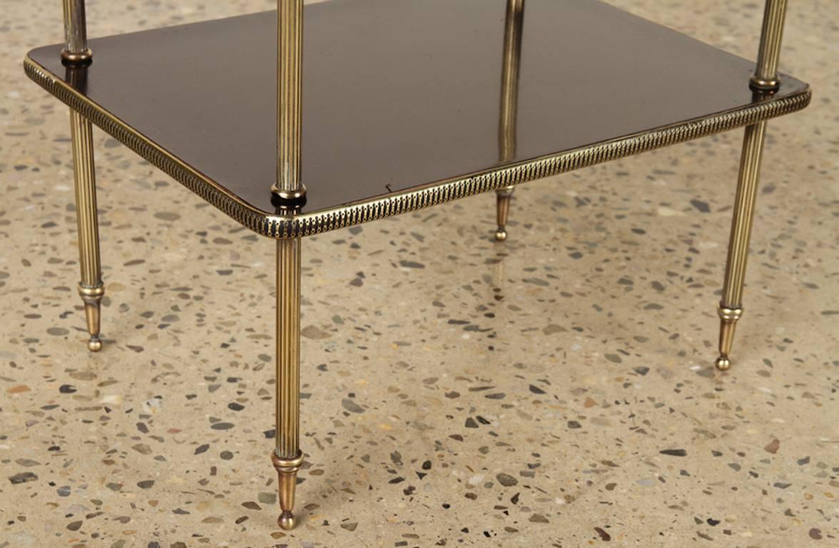 Lacquered Elegant Pair of Black Lacquer and Brass End or Bedside Tables