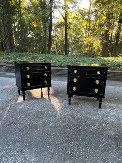 Elegant Pair of Black Lacquer and Brass Small Chests by Ficks Reed, circa 1960