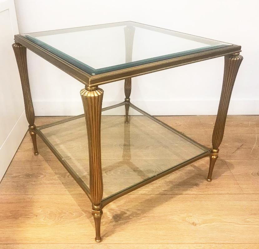 French  Pair of Brass Two Tier Side Tables