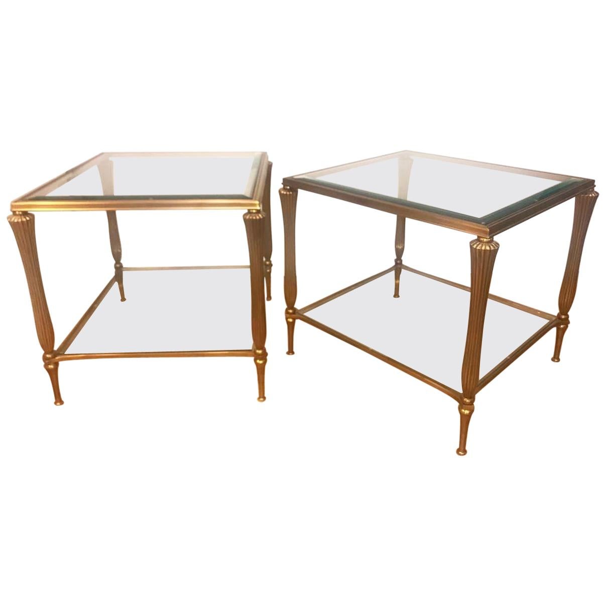  Pair of Brass Two Tier Side Tables