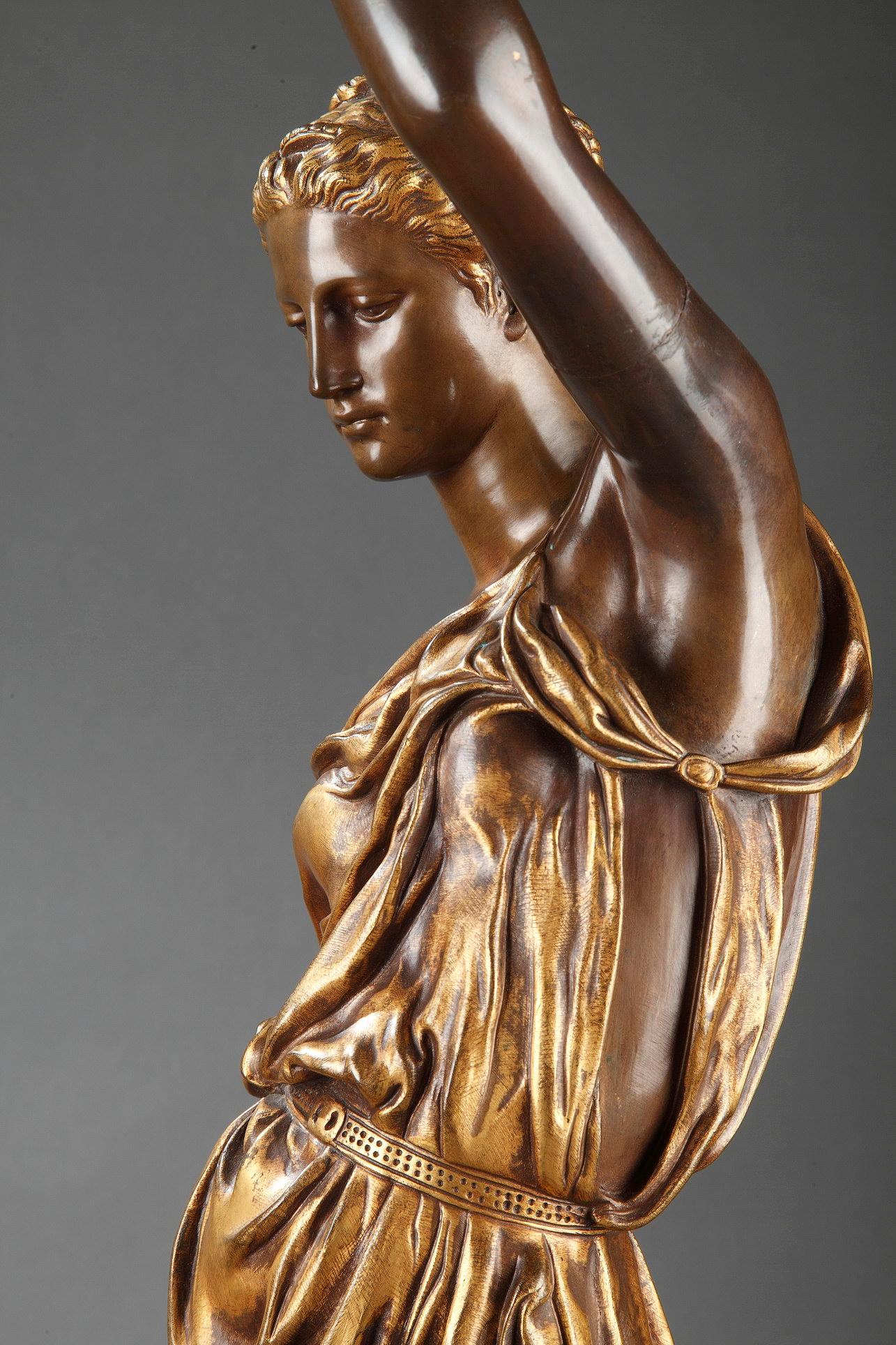 Elegant Pair of Bronze Torcheres by F. Barbedienne, P. Dubois and A. Falguière For Sale 5