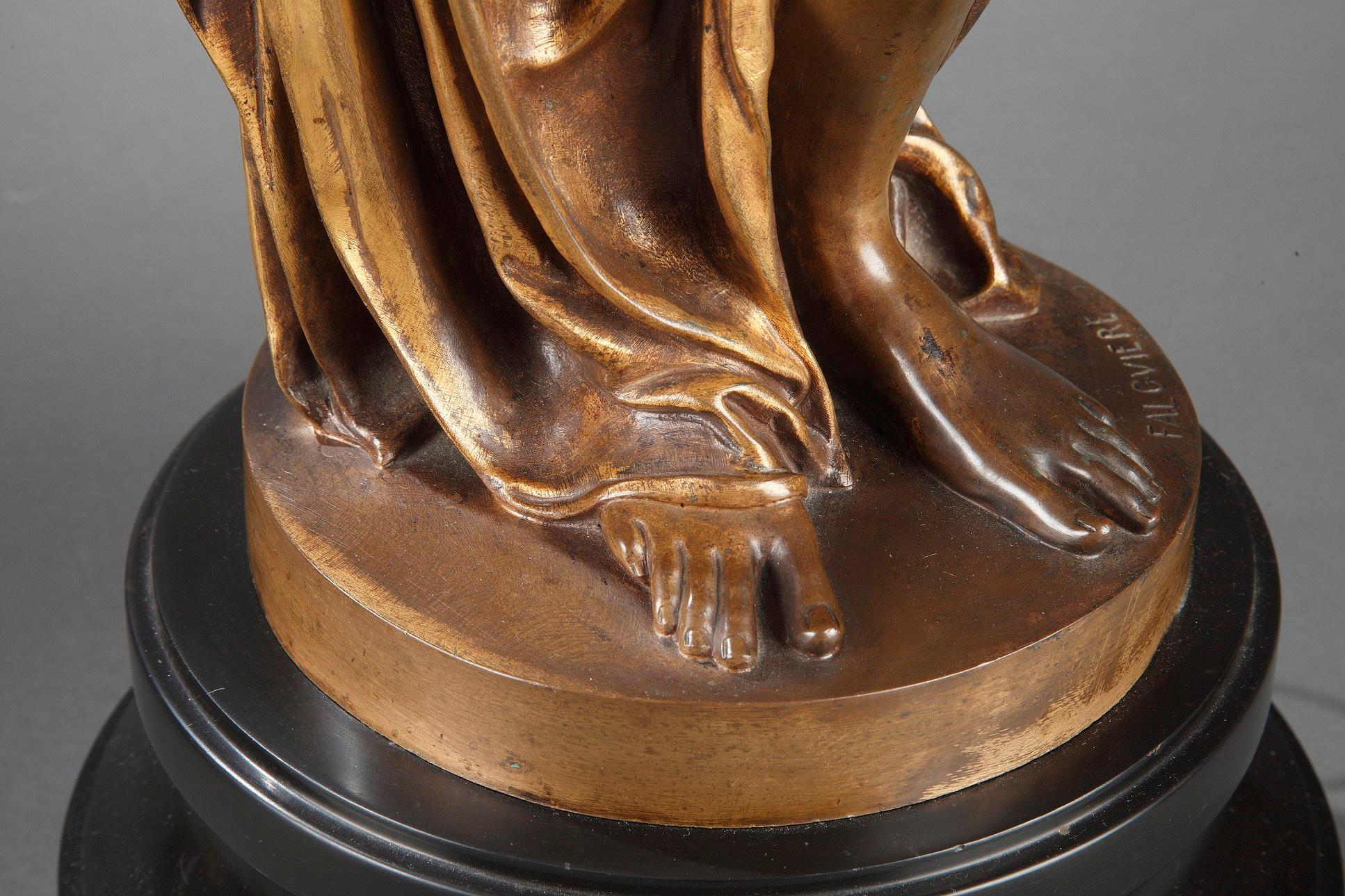 Élégante paire de flambeaux en bronze de F. Barbedienne, P. Dubois et A. Falguière en vente 8