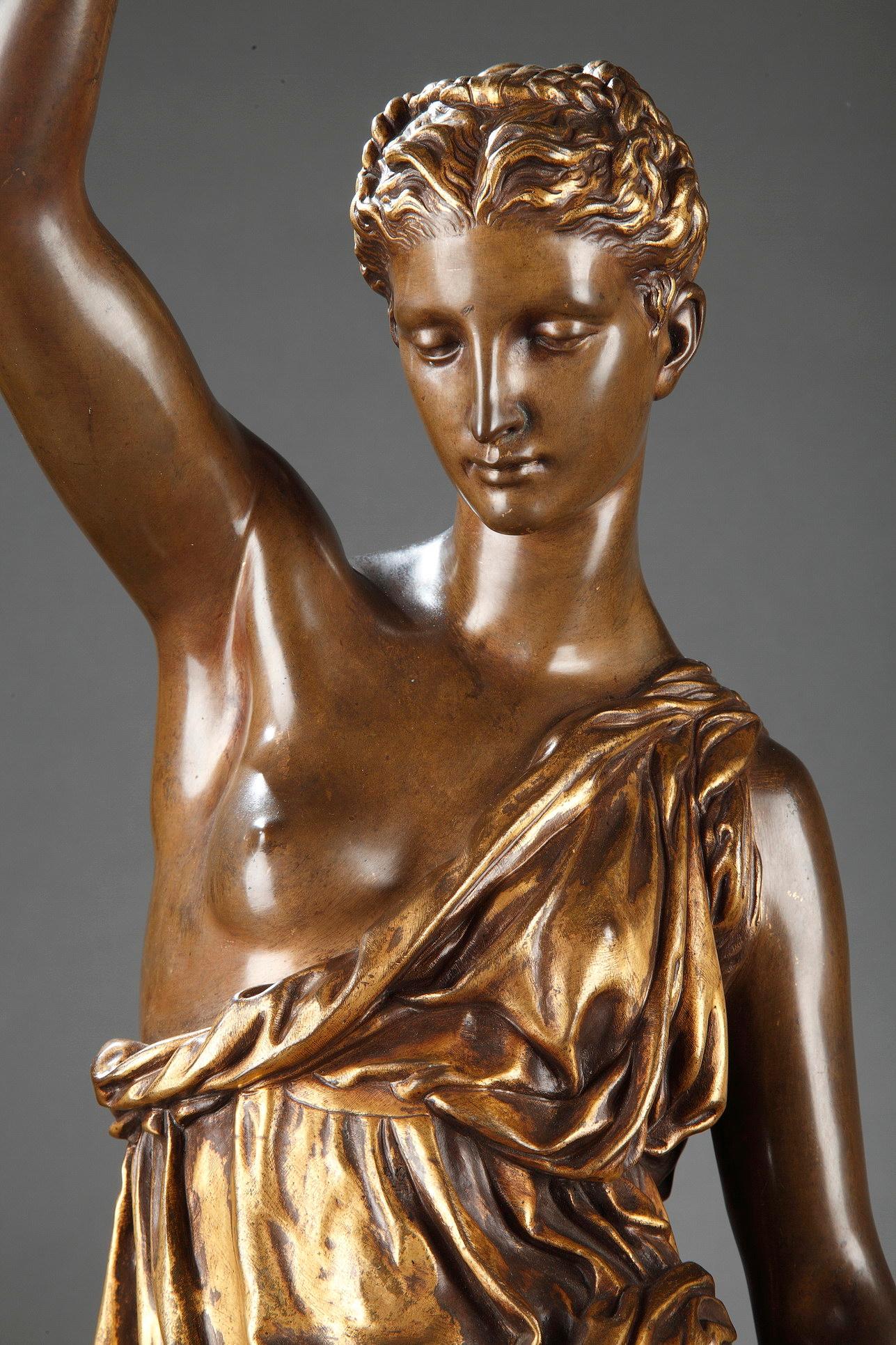 Elegant Pair of Bronze Torcheres by F. Barbedienne, P. Dubois and A. Falguière For Sale 2