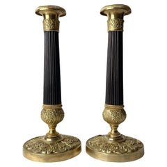 Antique Elegant pair of Candlesticks i bronze. Empire, 1820s