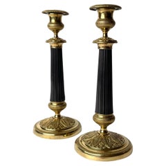 Elegantes Paar Kerzenständer aus vergoldeter und dunkel patinierter Bronze. Kaiserreich ab 1820