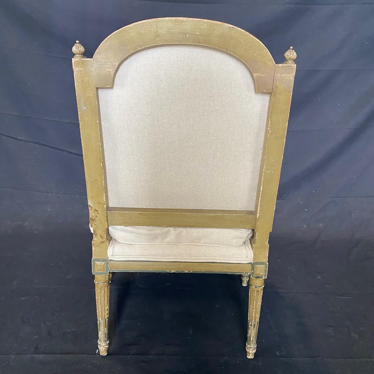 Elegant Pair of Carved Wood French Louis XVI Club Chairs with New Upholstery In Good Condition In Hopewell, NJ