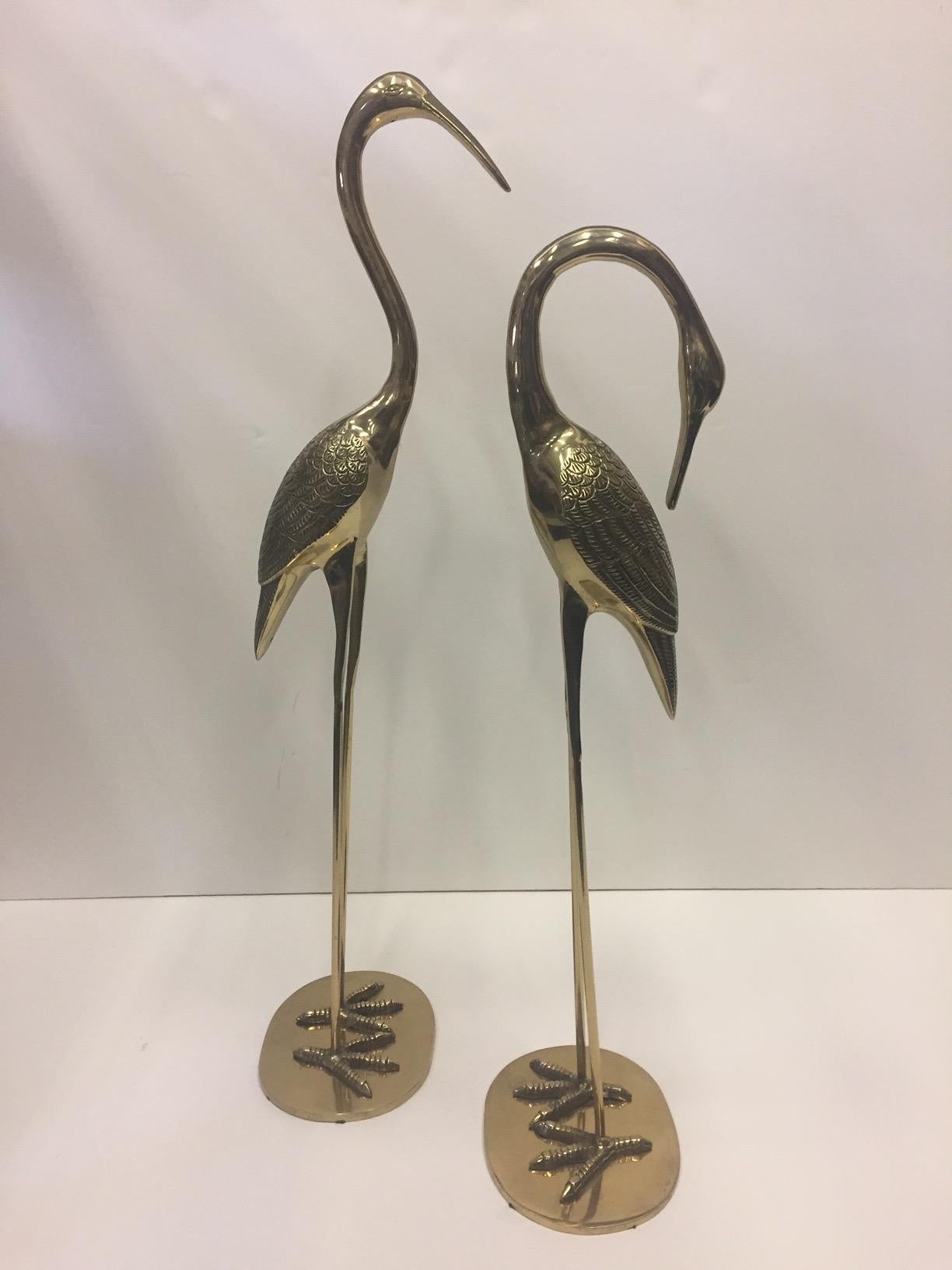 Elegant Pair of Cast Brass Crane Sculptures 2