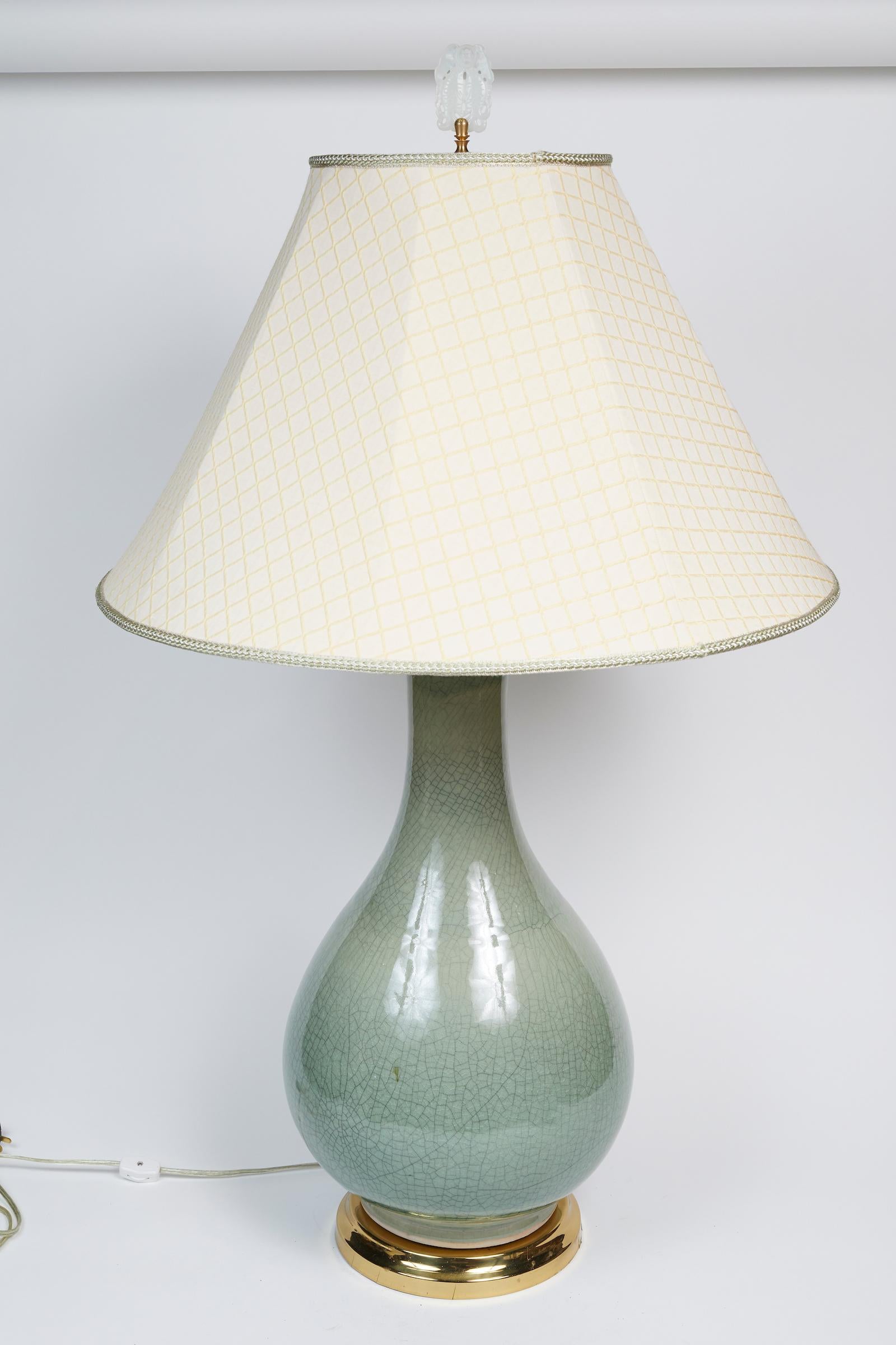 Elegant Pair of Celadon Crackle Table Lamps 2