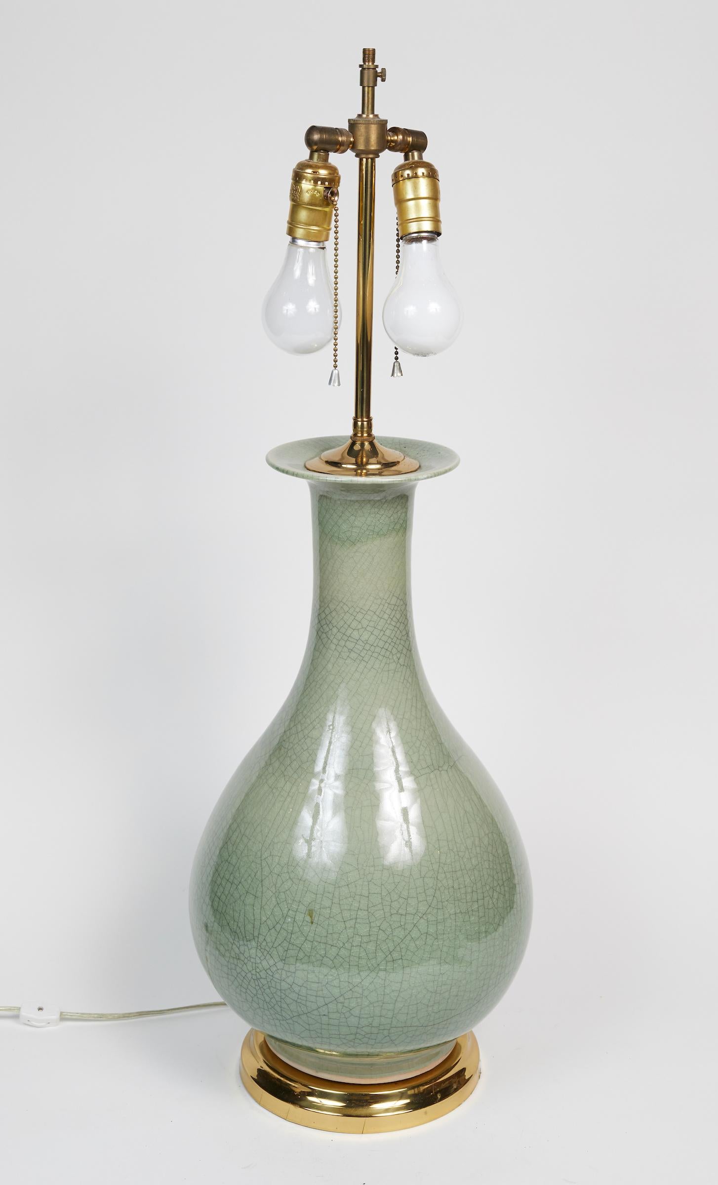 Elegant Pair of Celadon Crackle Table Lamps 4