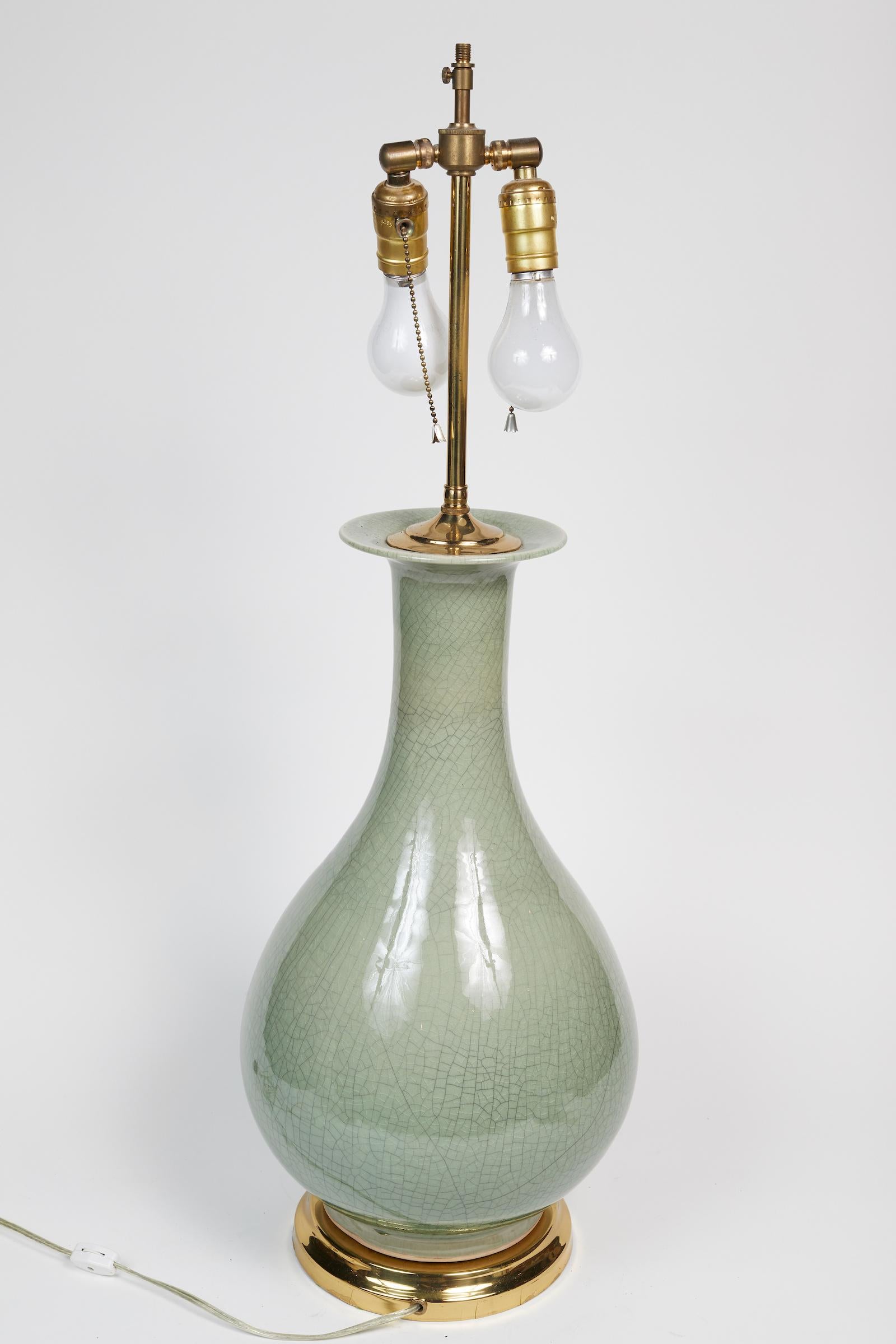 Elegant Pair of Celadon Crackle Table Lamps 8
