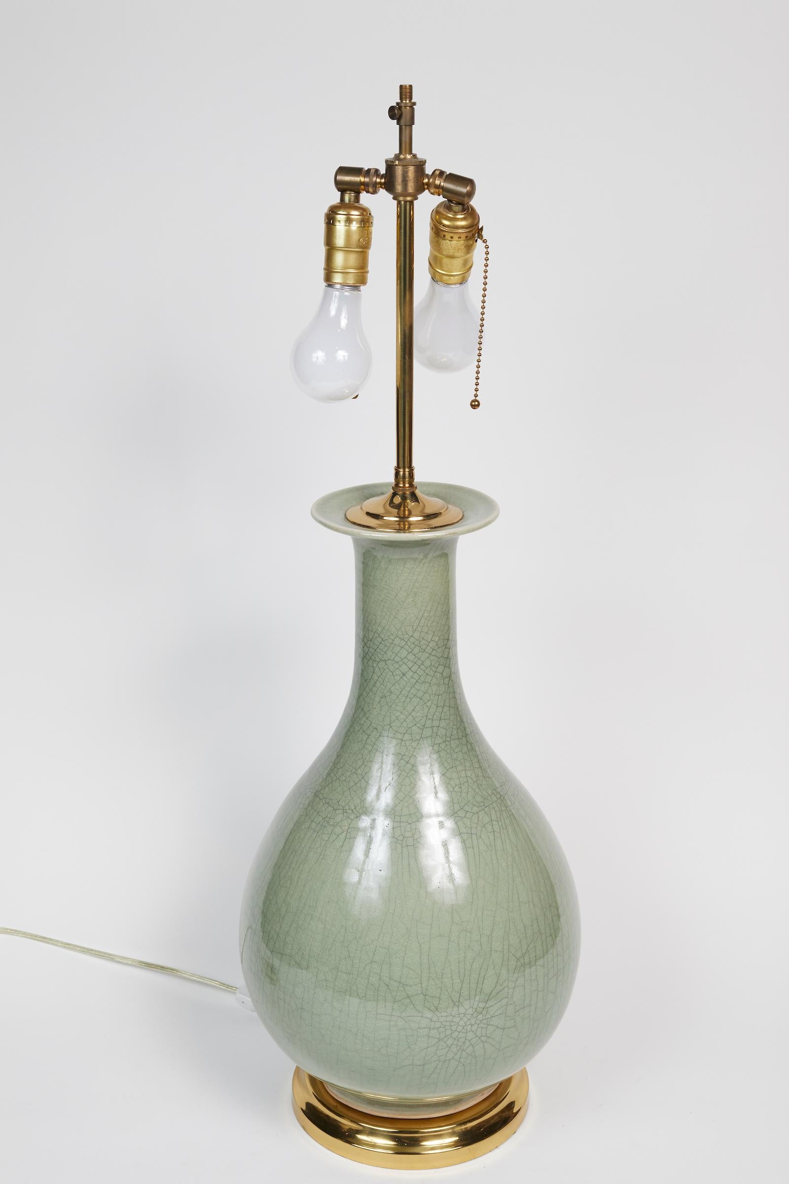 Chinese Elegant Pair of Celadon Crackle Table Lamps