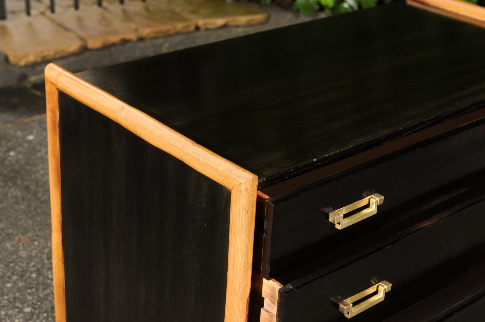 Elegant Pair of Cerused Oak and Rattan Campaign Chests by McGuire, circa 1970 For Sale 4