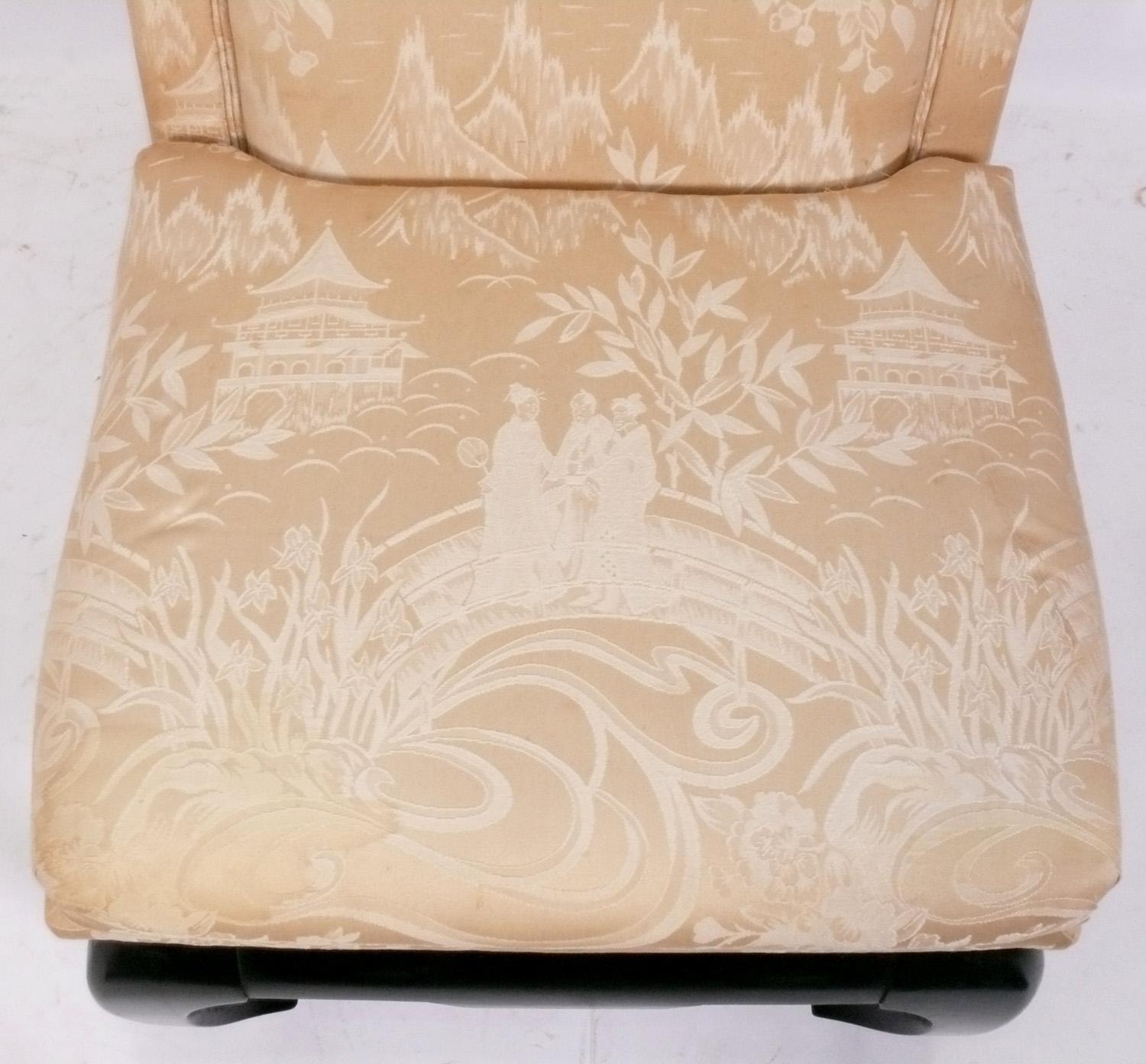 Upholstery Elegant Pair of Chinoiserie Slipper Lounge Chairs Reupholstered In Your Fabric  For Sale