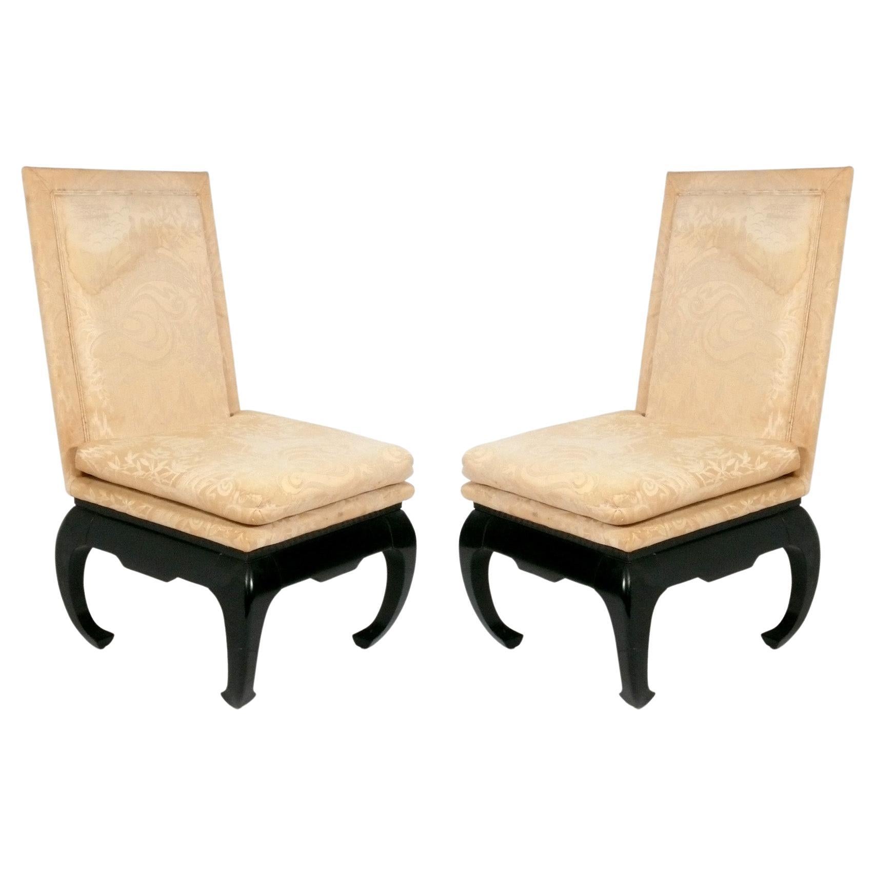 Elegant Pair of Chinoiserie Slipper Lounge Chairs Reupholstered In Your Fabric  For Sale