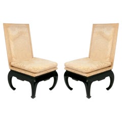 Vintage Elegant Pair of Chinoiserie Slipper Lounge Chairs Reupholstered In Your Fabric 