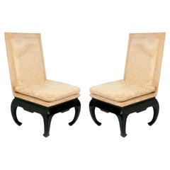 Elegant Pair of Chinoiserie Slipper Lounge Chairs Reupholstered In Your Fabric