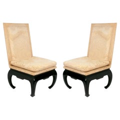 Elegant Pair of Chinoiserie Slipper Lounge Chairs Reupholstered In Your Fabric 