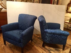 Elegant Pair of Club Chairs Upholstered in Scalamandre
