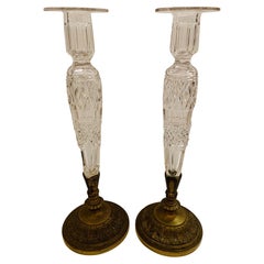 Elegant Pair of Collectible Pairpoint Cut Crystal and Bronze Candlesticks