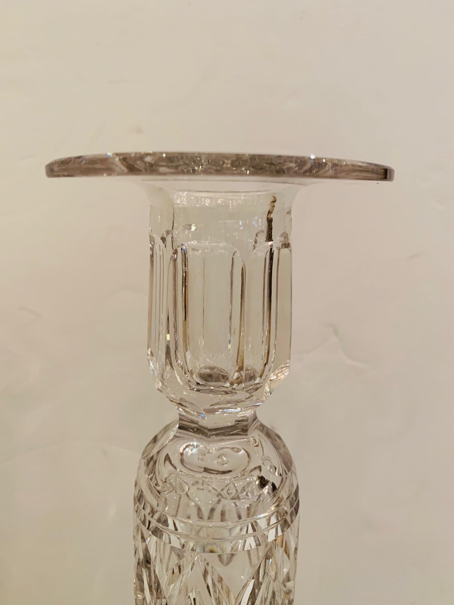 American Elegant Pair of Collectible Pairpoint Cut Crystal and Bronze Candlesticks