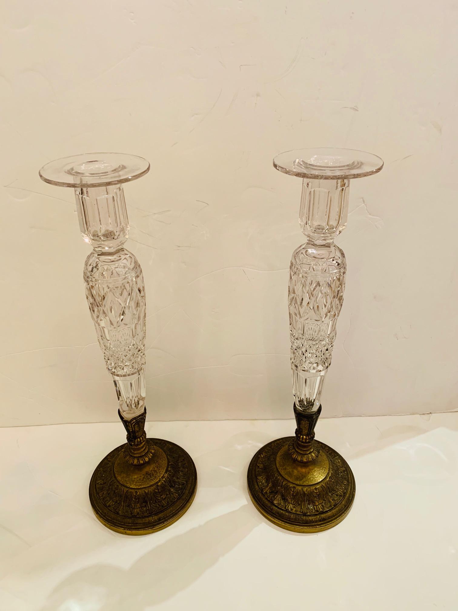 Elegant Pair of Collectible Pairpoint Cut Crystal and Bronze Candlesticks 3