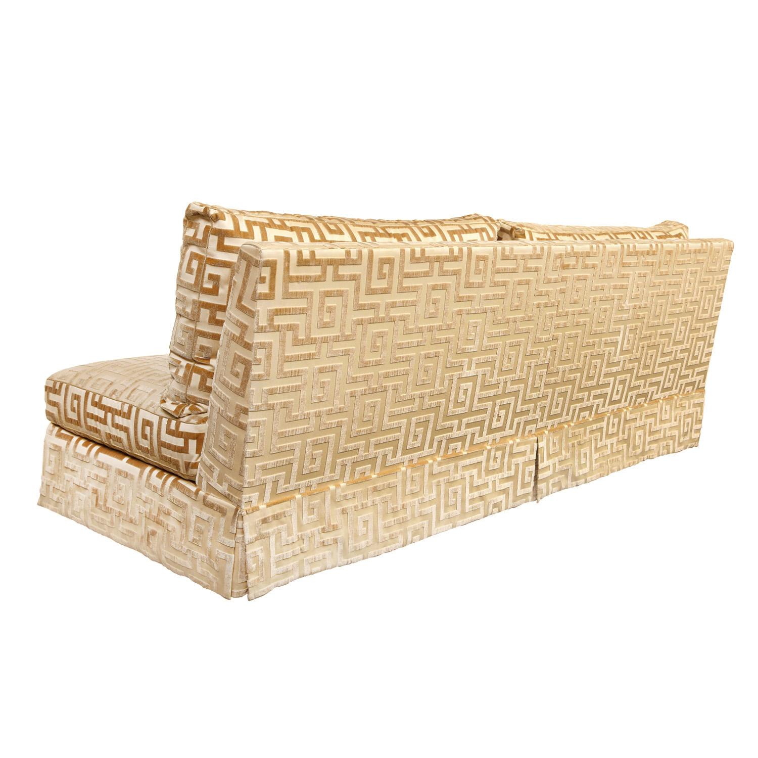 American Elegant Pair of Custom Armless Sofas in Greek Key Velvet, 1990s