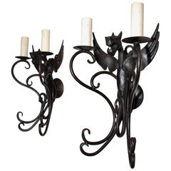 Elegant Pair of Dragon Wrought Iron Sconces