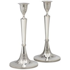Elegant Pair of Early 19th Century Neoclassical Silver Candlesticks