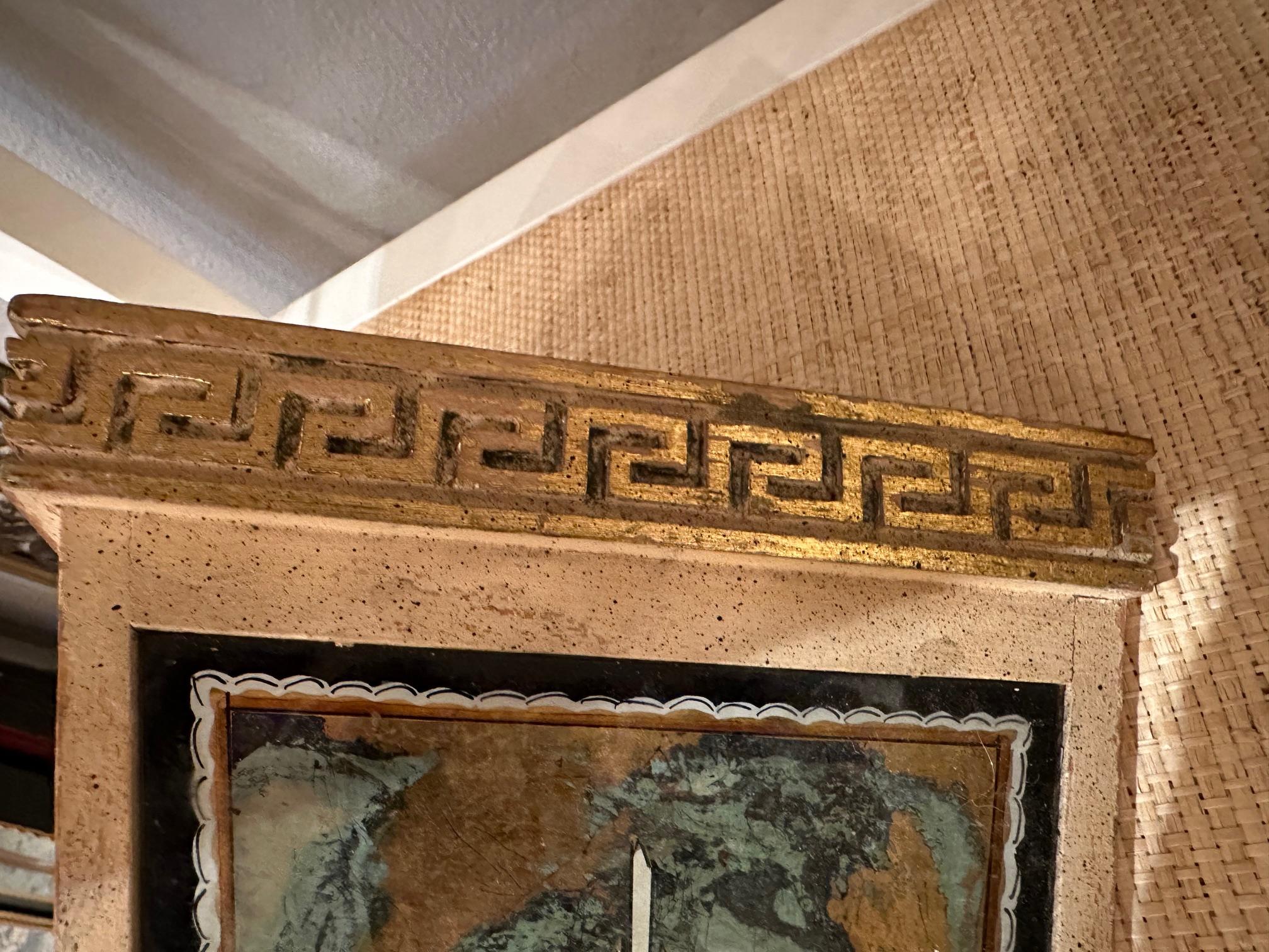 Elegant Pair of Eglomise & Wood Antique Wall Brackets For Sale 9