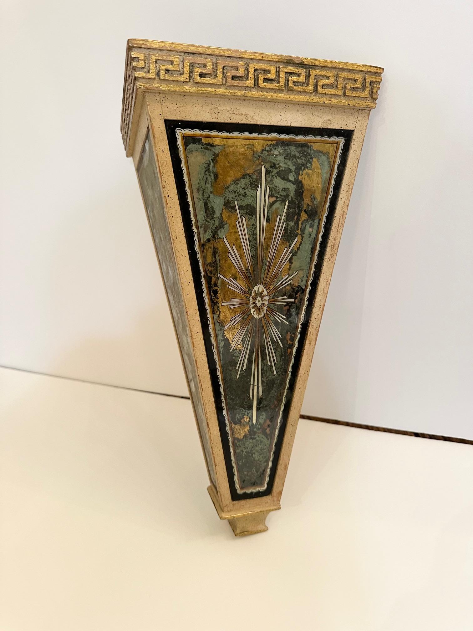 Neoclassical Elegant Pair of Eglomise & Wood Antique Wall Brackets For Sale