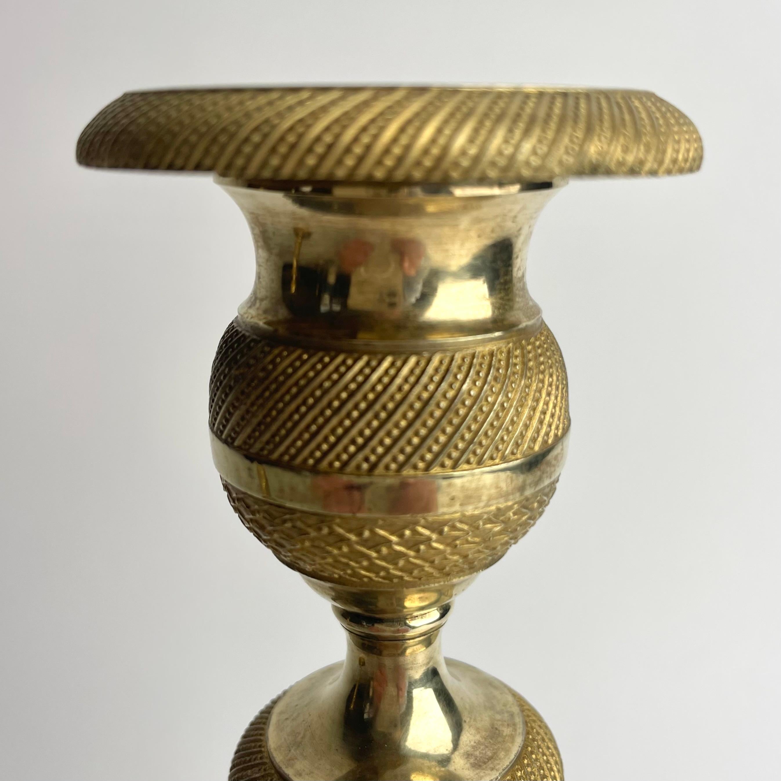 Eleganza della coppia di candelieri impero in bronzo dorato a fuoco, Francia, anni '20 del XIX secolo in vendita 2
