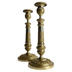Elegant Pair of Empire Fire-Gilt Bronze Candlesticks, France, 1820s